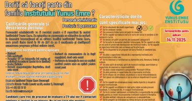 Institutul Yunus Emre publică posturi vacante pentru diverse poziții